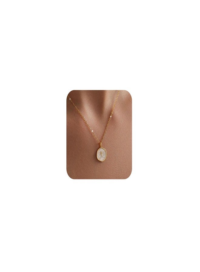 Robaice Cross Necklace for Women Dainty Small 14K Gold Plated Cross Necklace with Disc Pendant, Simple Cute Gold Cross Charm Necklaces for Women Easter Christian Baptism Religious Faith Jewelry Gifts - Image 1